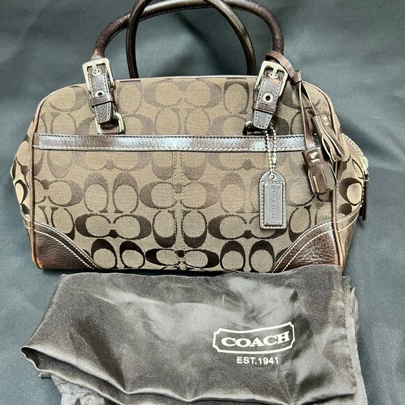 Coach Vintage Dark Brown Signature Satchel Shoulder Bag Bag Purse Double Handle - Picture 9 of 9